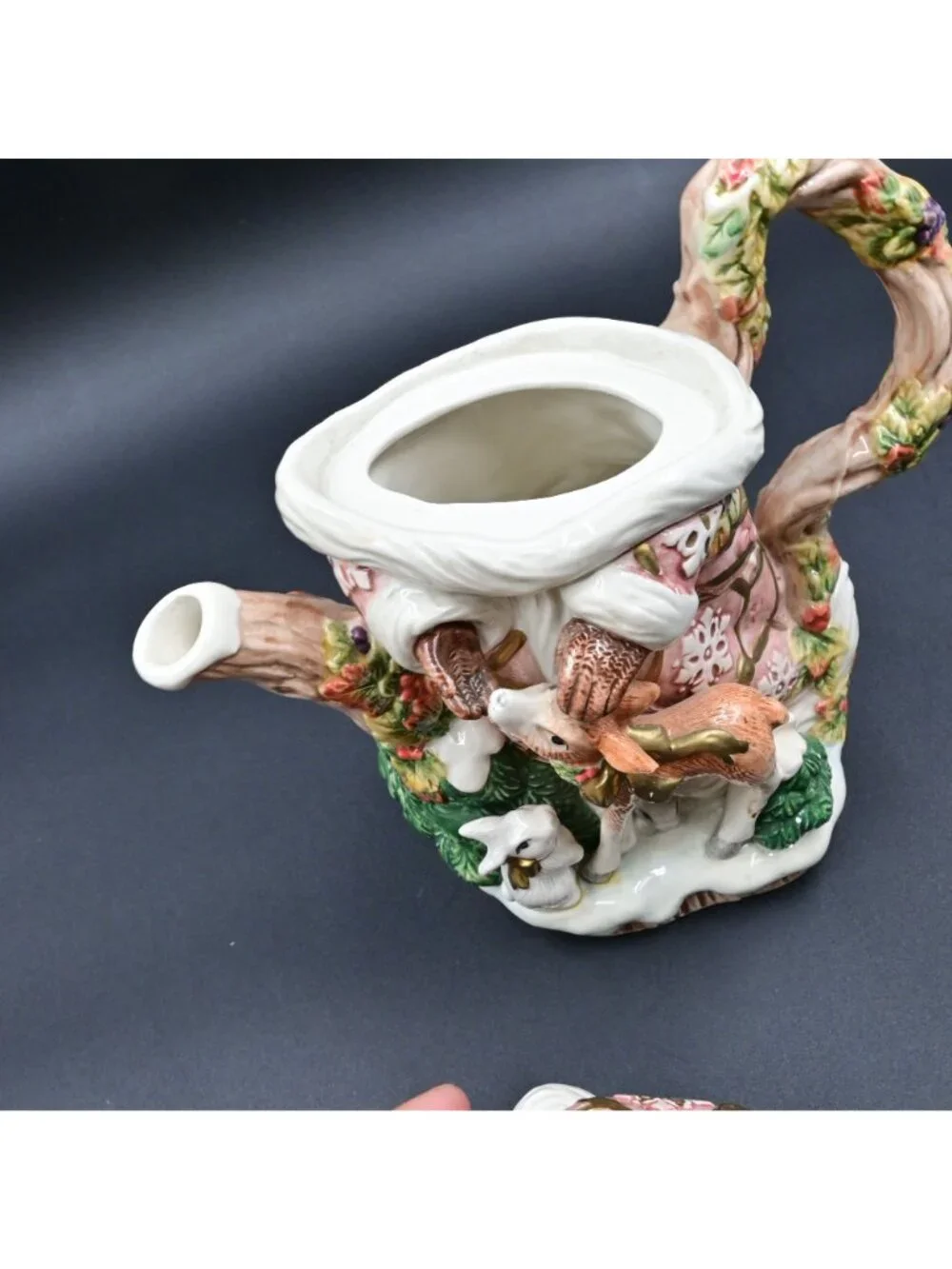 Fitz & Floyd Snowy Woods Santa Teapot Vintage 1996 Ceramic Christmas Decor